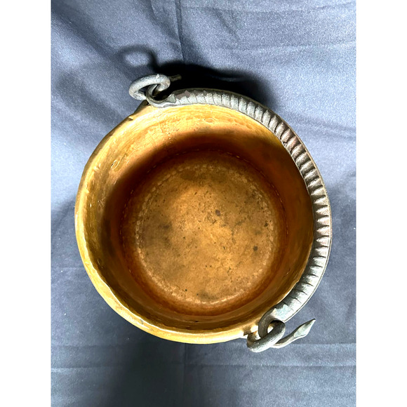 Turkish Hammered VTG Copper Pot Dovetail Seams Rolled Edge Forged Handles RARE - Picture 3 of 15